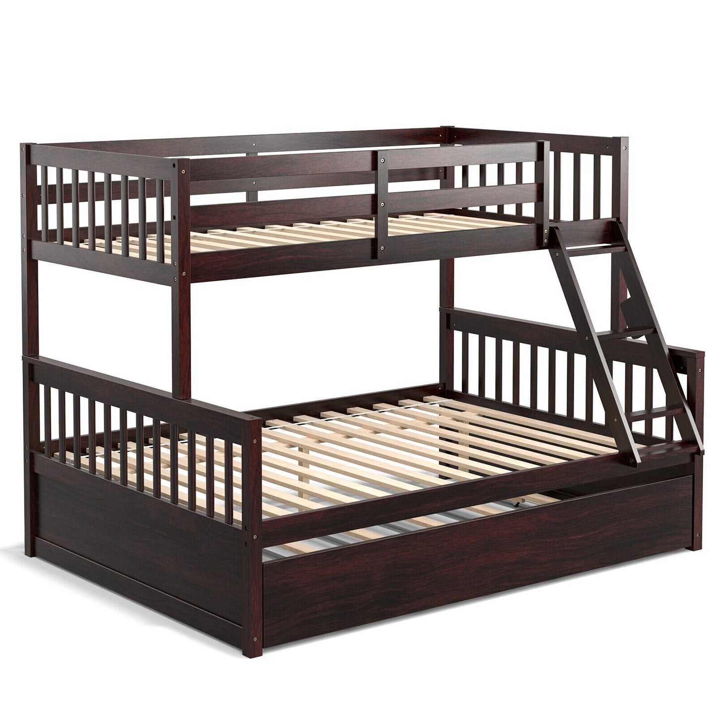 Multi-Functional Twin Over Full Bunk Bed with Pull-Out Trundle for Kids and Guests - Espresso
