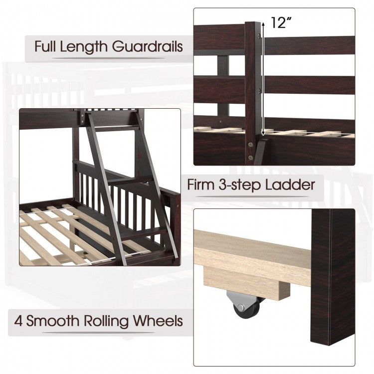 Multi-Functional Twin Over Full Bunk Bed with Pull-Out Trundle for Kids and Guests - Espresso
