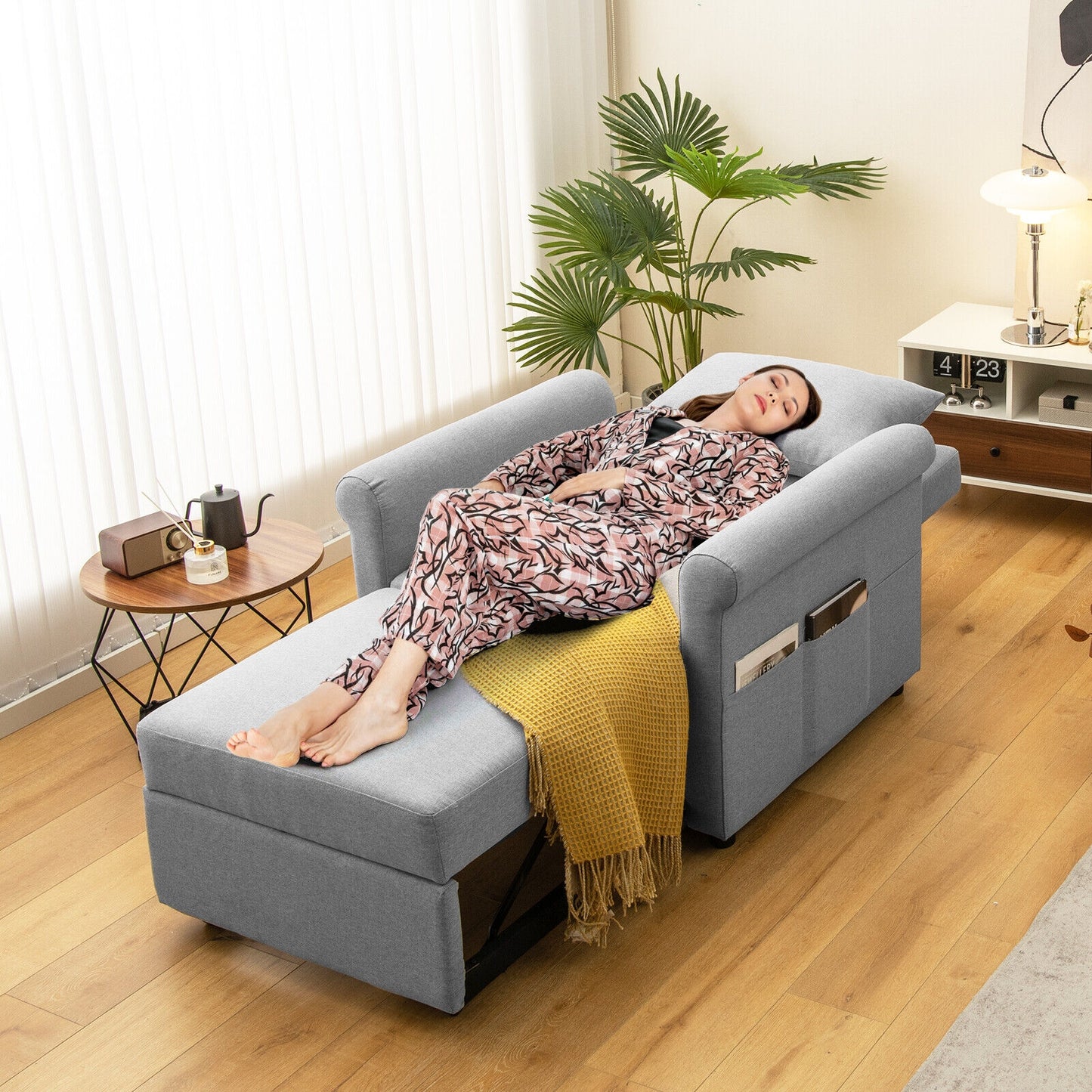 3 in 1 Convertible Sleeper Chair with Adjustable Backrest and Pull Out Bed