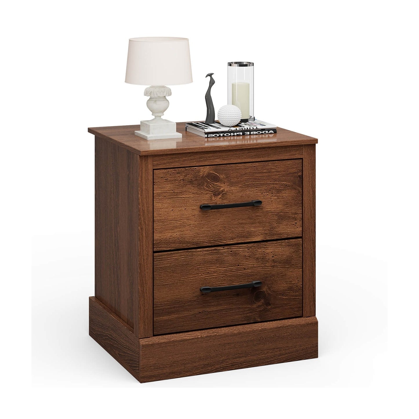 Farmhouse Style Nightstand with 2 Storage Drawers and Square Top - Rustic Brown