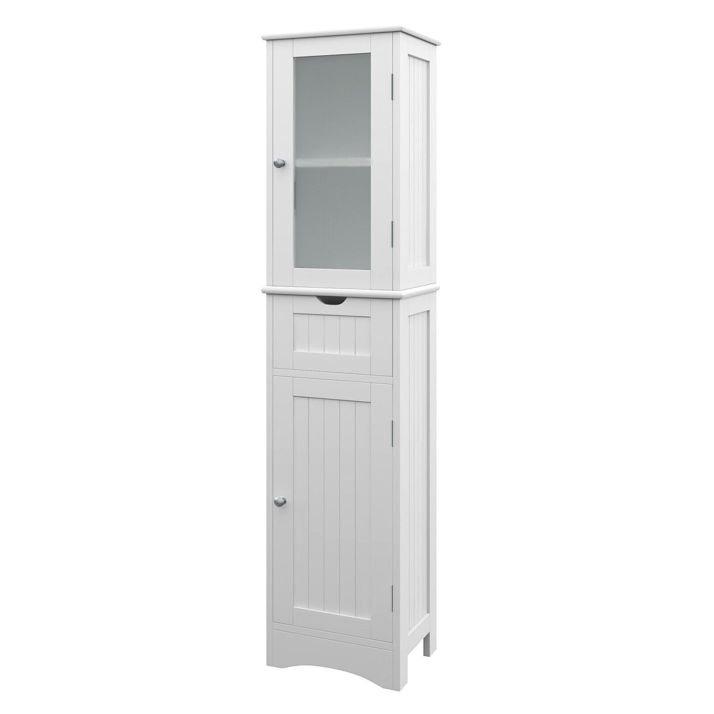 Slim Tall Storage Cabinet with 2 Doors and Drawer for Bathroom Organization
