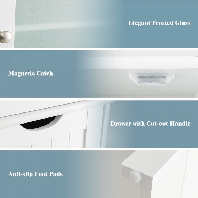 Slim Tall Storage Cabinet with 2 Doors and Drawer for Bathroom Organization