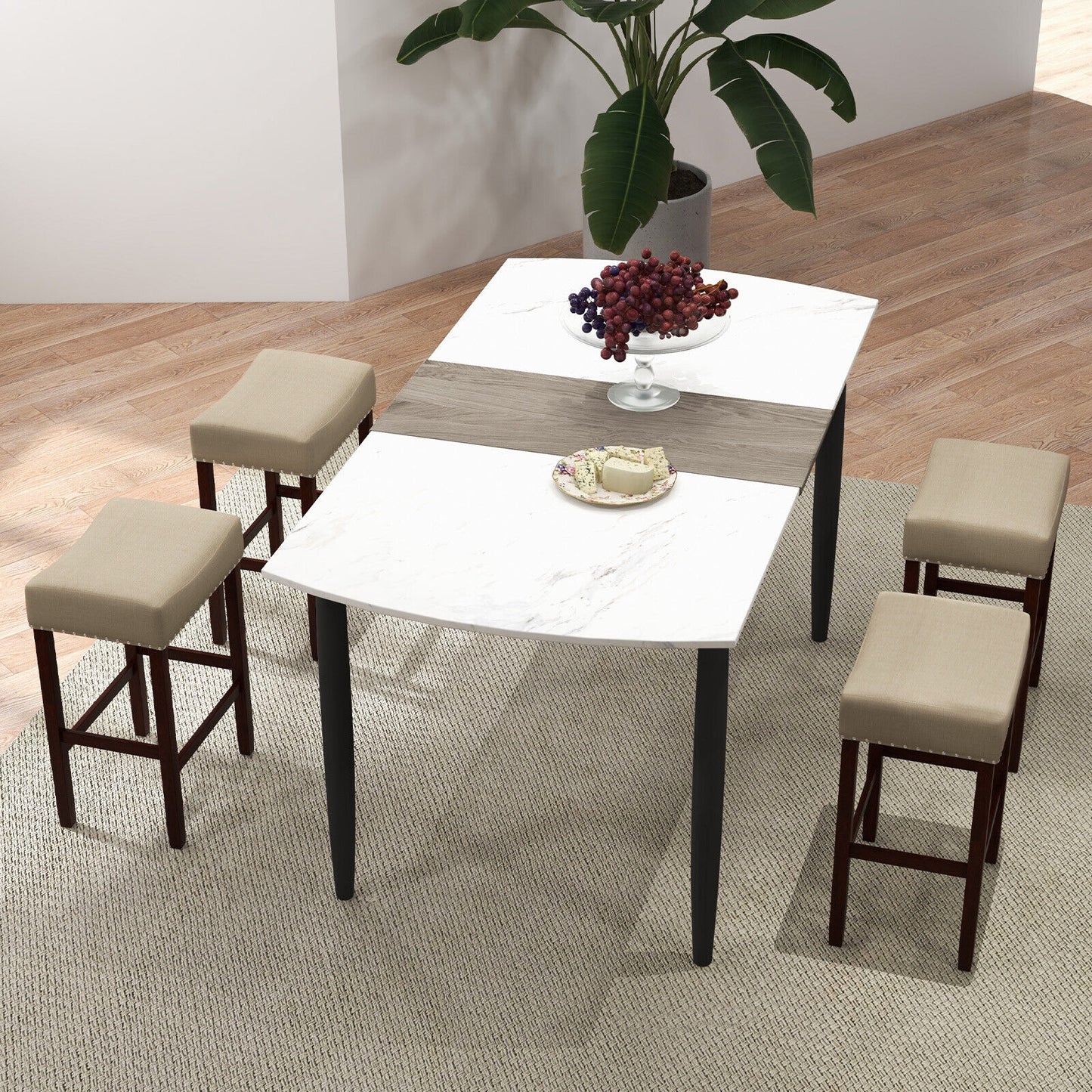25 Inch Upholstered Bar Stools Set of 2 with Beige Linen Cushions and Backless Design