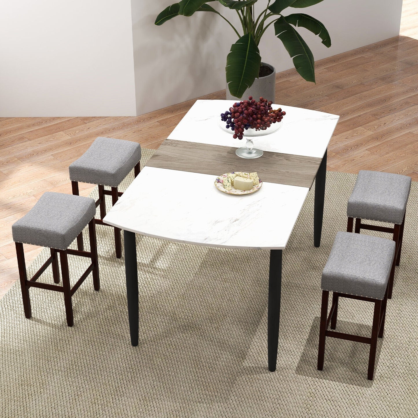 25 Inch Upholstered Bar Stools Set of 2 with Grey Linen Cushions and Backless Design