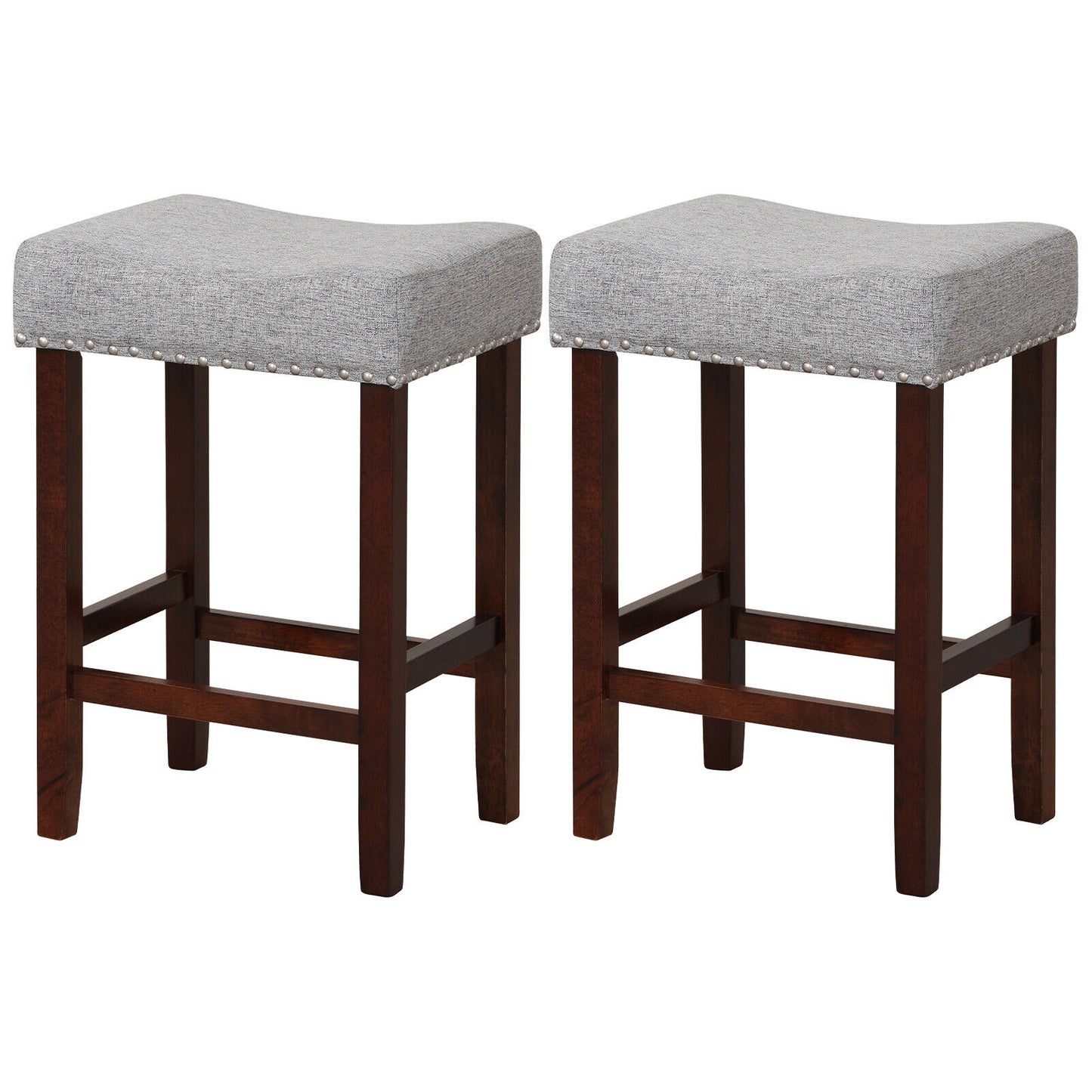 25 Inch Upholstered Bar Stools Set of 2 with Grey Linen Cushions and Backless Design
