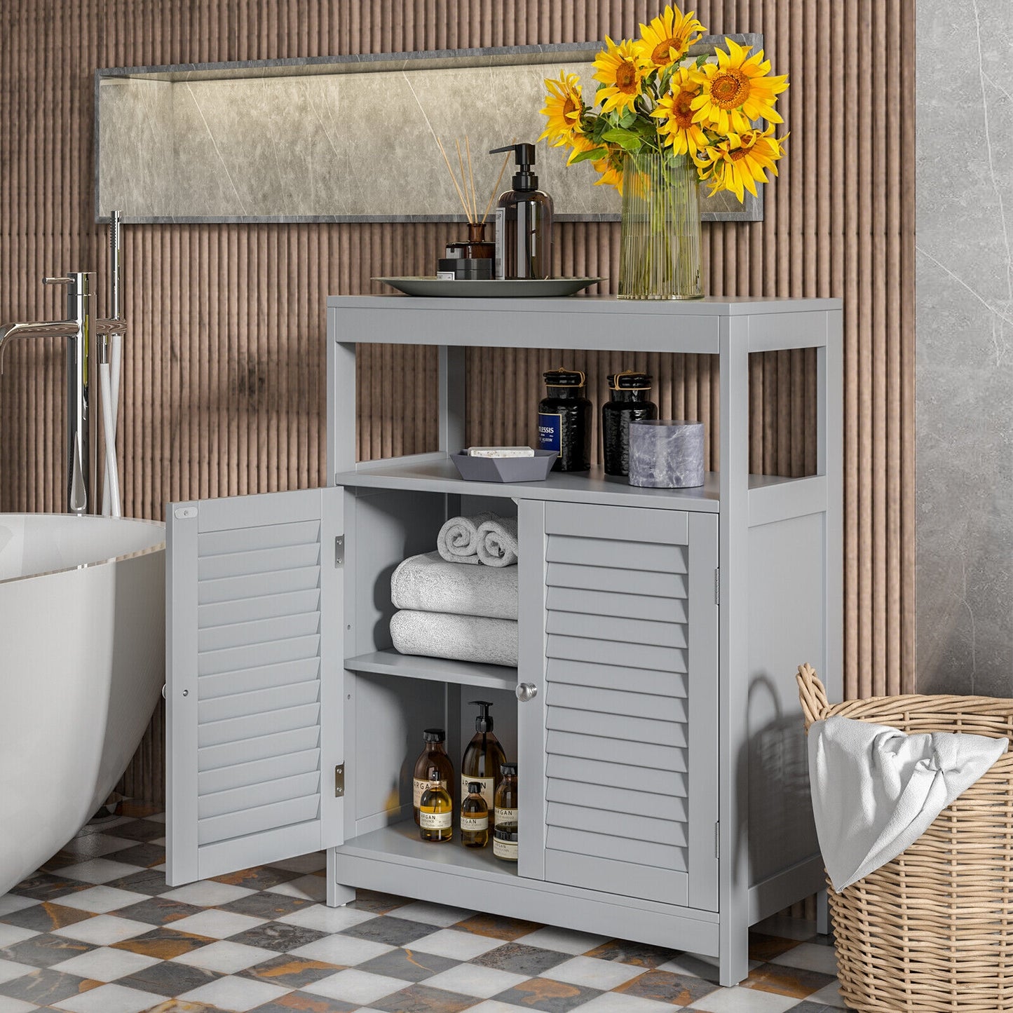Stylish Freestanding Bathroom Cabinet with Adjustable Shelf & Shutter Doors