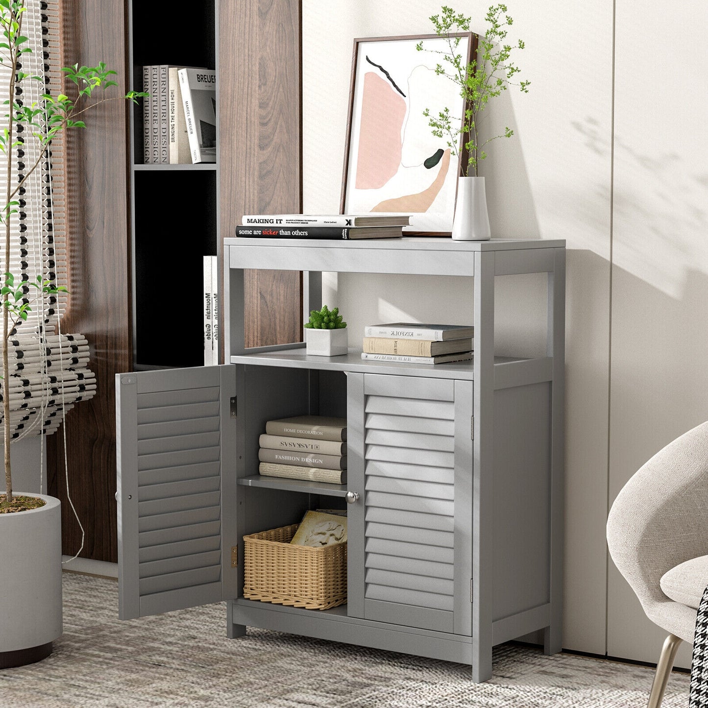 Stylish Freestanding Bathroom Cabinet with Adjustable Shelf & Shutter Doors