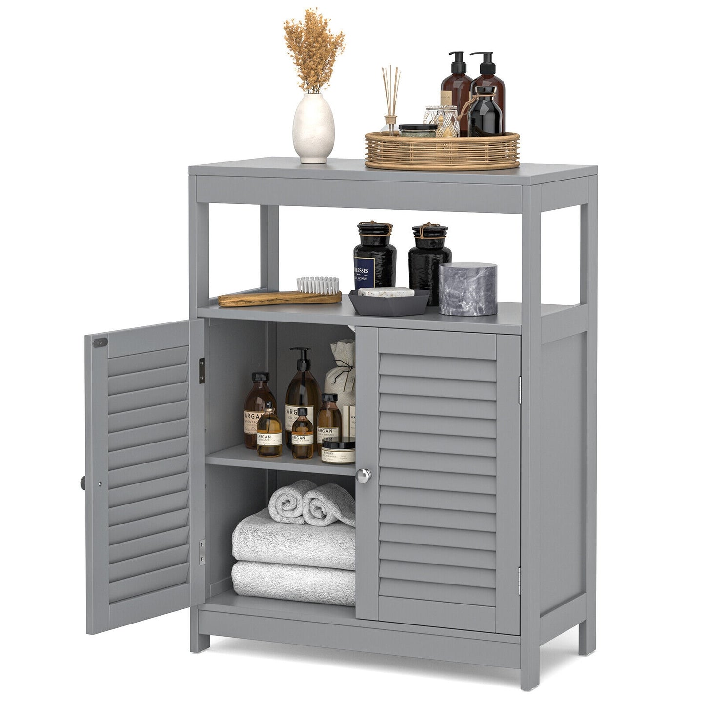 Stylish Freestanding Bathroom Cabinet with Adjustable Shelf & Shutter Doors