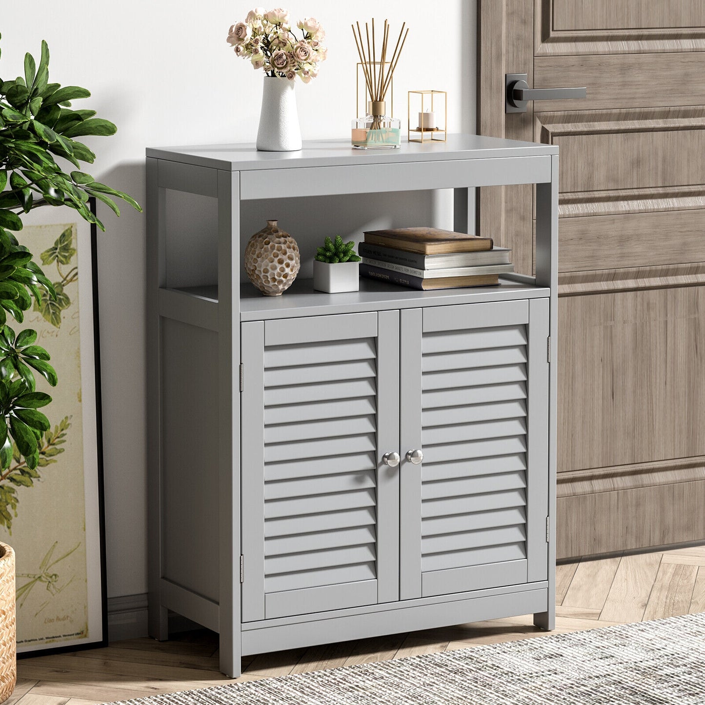 Stylish Freestanding Bathroom Cabinet with Adjustable Shelf & Shutter Doors