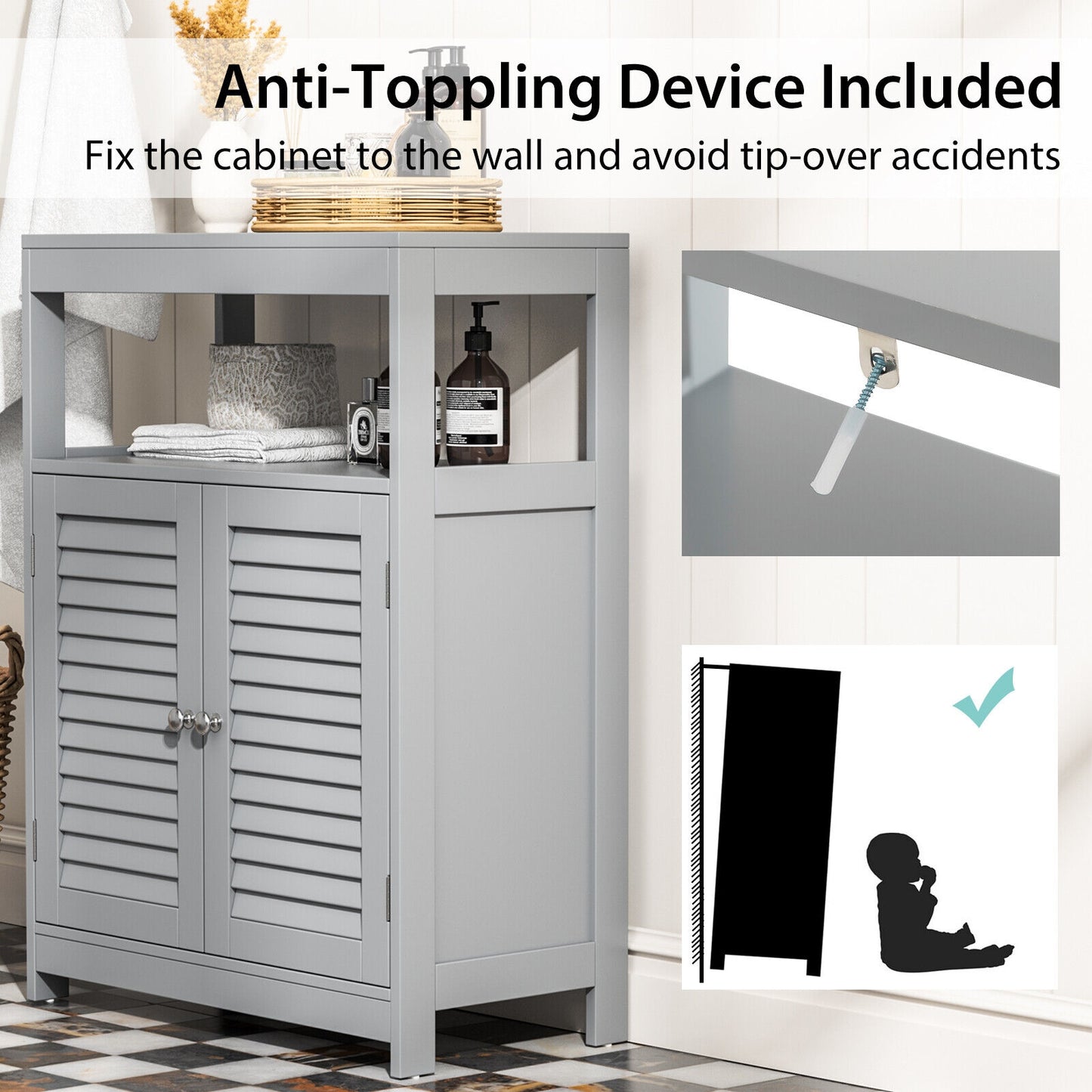 Stylish Freestanding Bathroom Cabinet with Adjustable Shelf & Shutter Doors