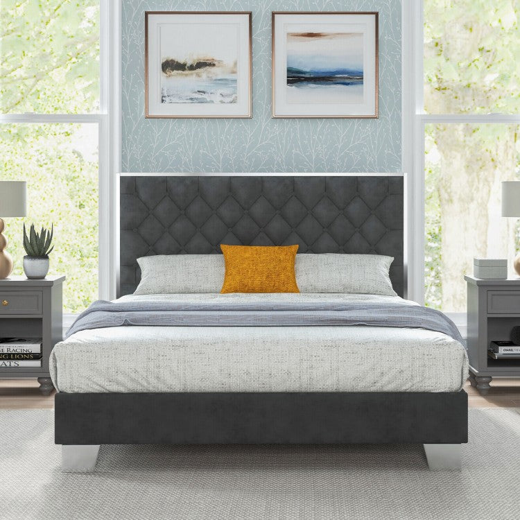 Luxurious Velvet Upholstered Platform Bed Frame with Button-Tufted Headboard – Full & Queen Size