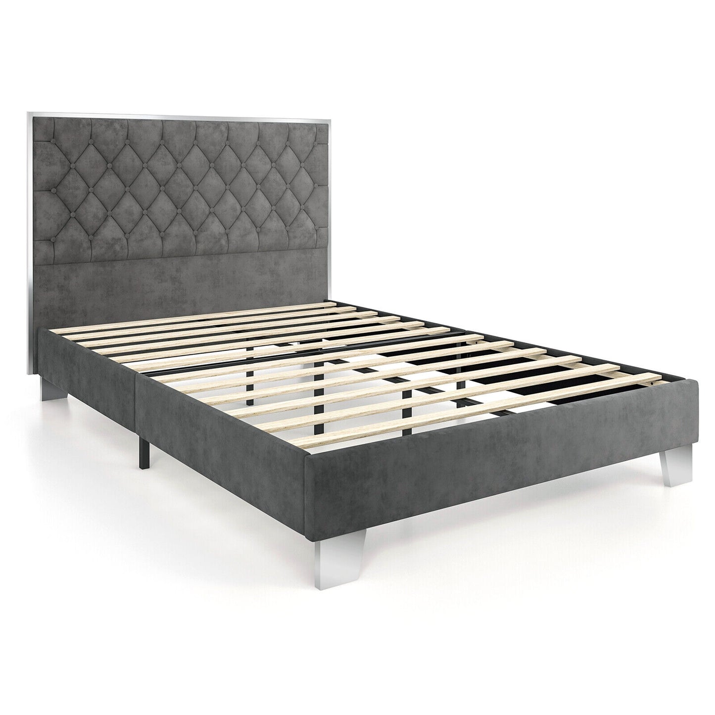 Luxurious Velvet Upholstered Platform Bed Frame with Button-Tufted Headboard – Full & Queen Size