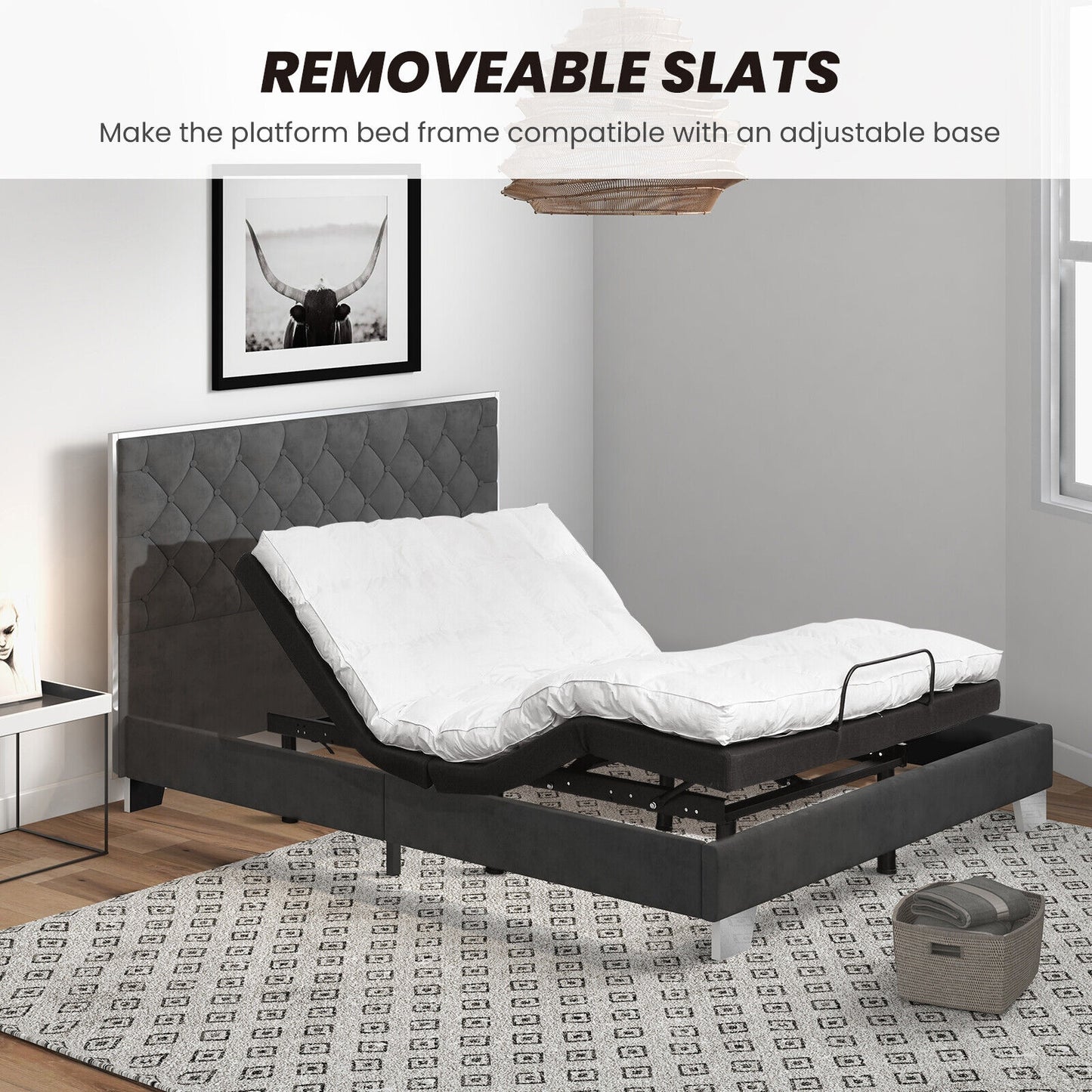 Luxurious Velvet Upholstered Platform Bed Frame with Button-Tufted Headboard – Full & Queen Size