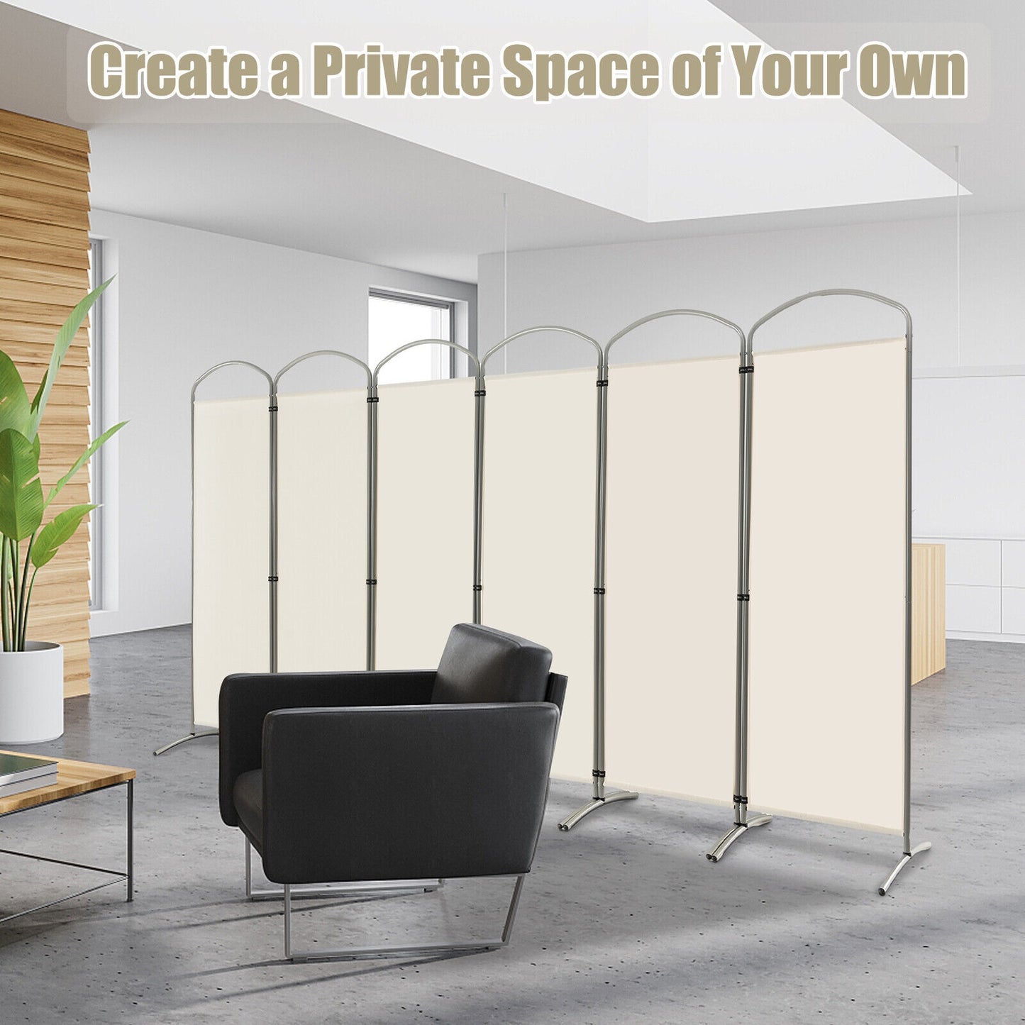 6 Foot 6-Panel Folding Freestanding Room Divider for Ultimate Privacy - White