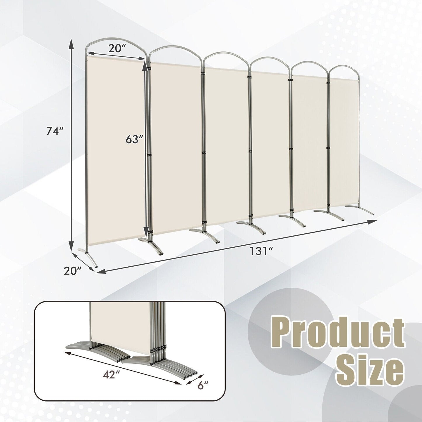 6 Foot 6-Panel Folding Freestanding Room Divider for Ultimate Privacy - White
