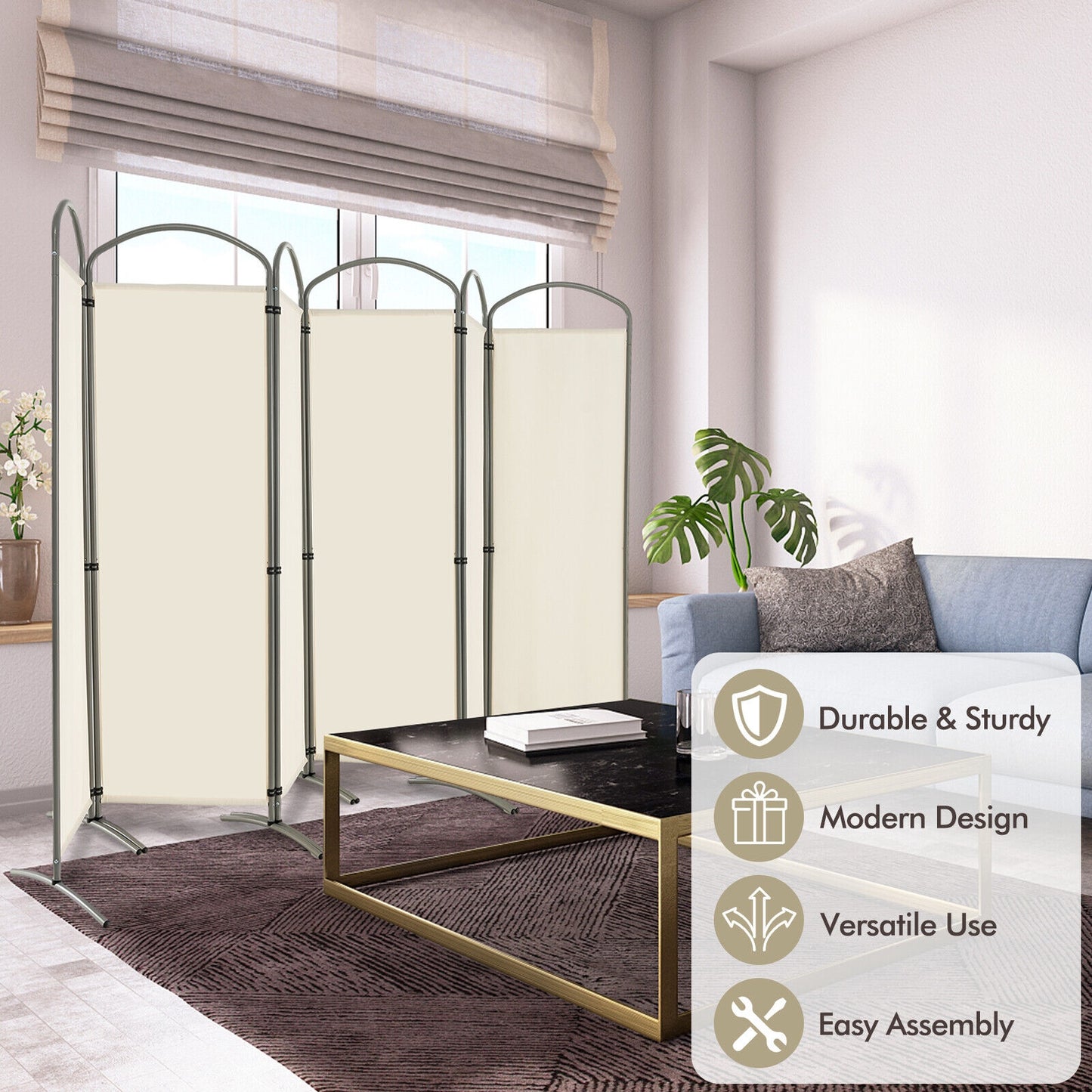 6 Foot 6-Panel Folding Freestanding Room Divider for Ultimate Privacy - White
