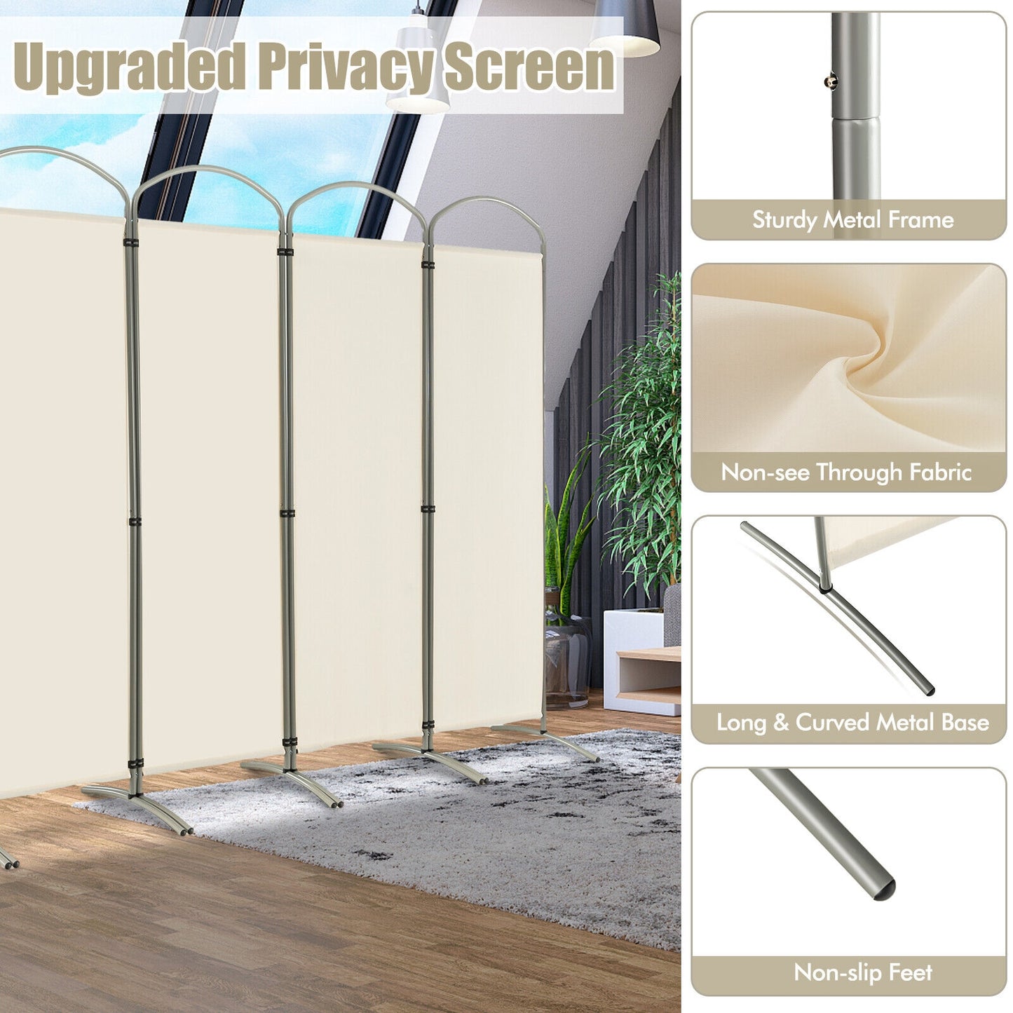 6 Foot 6-Panel Folding Freestanding Room Divider for Ultimate Privacy - White