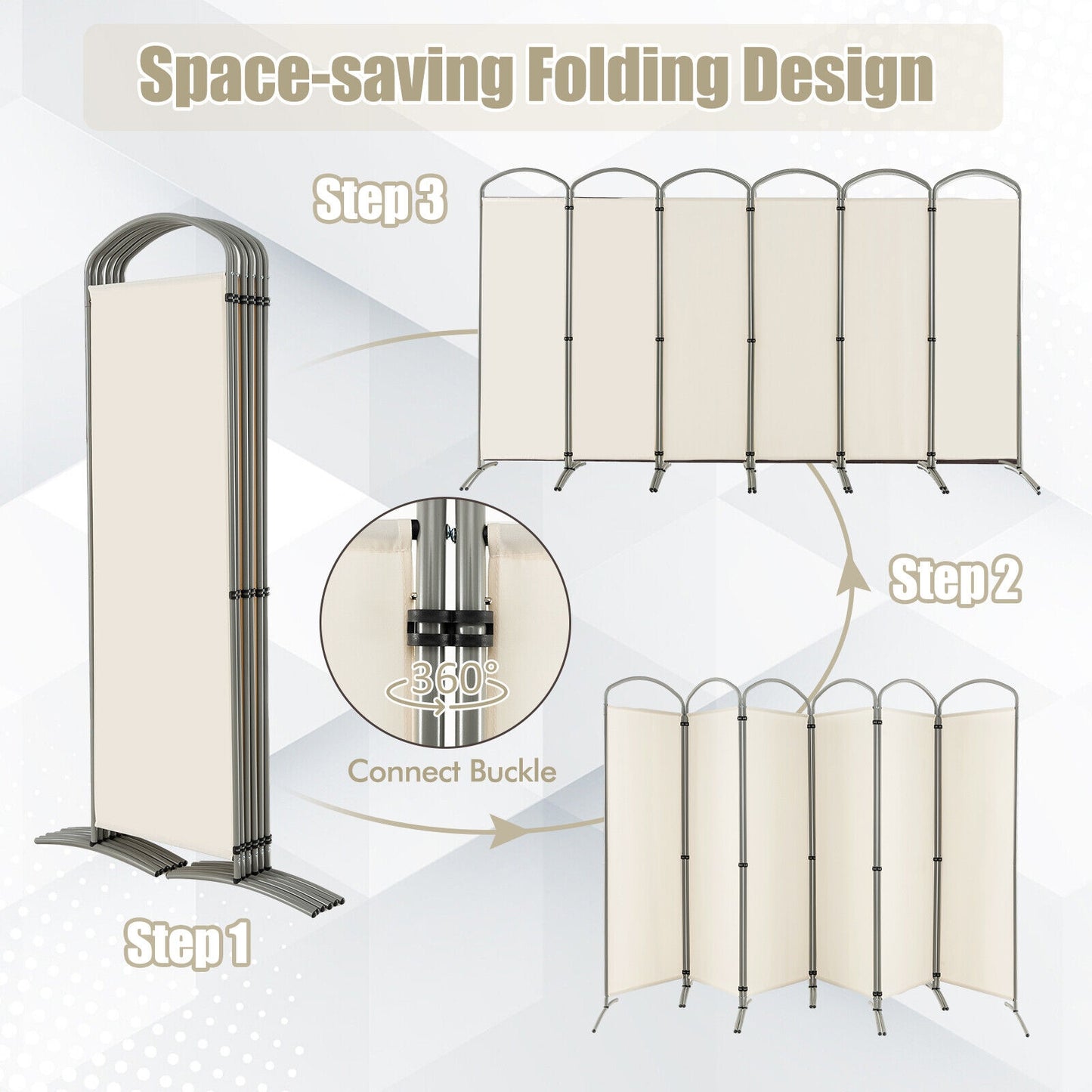 6 Foot 6-Panel Folding Freestanding Room Divider for Ultimate Privacy - White