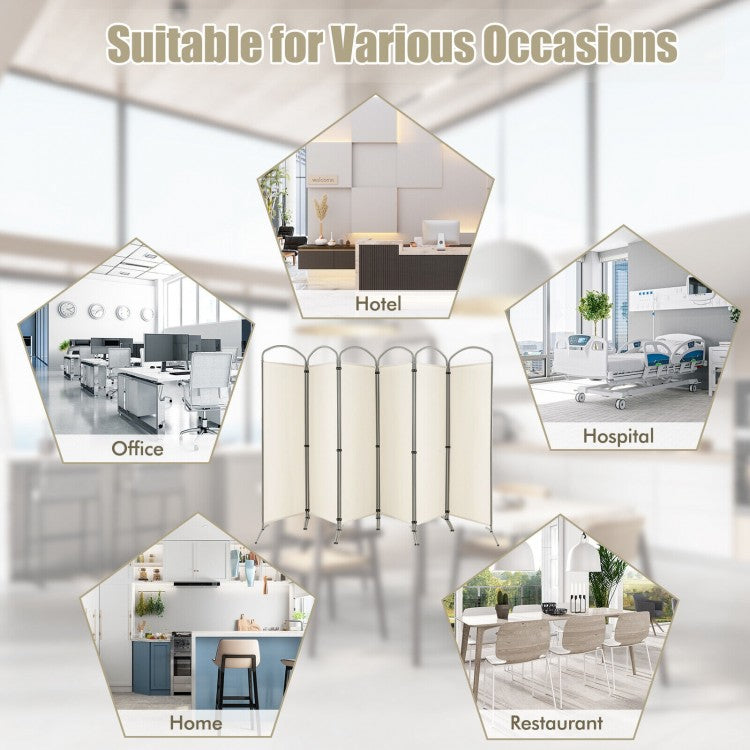 6 Foot 6-Panel Folding Freestanding Room Divider for Ultimate Privacy - White