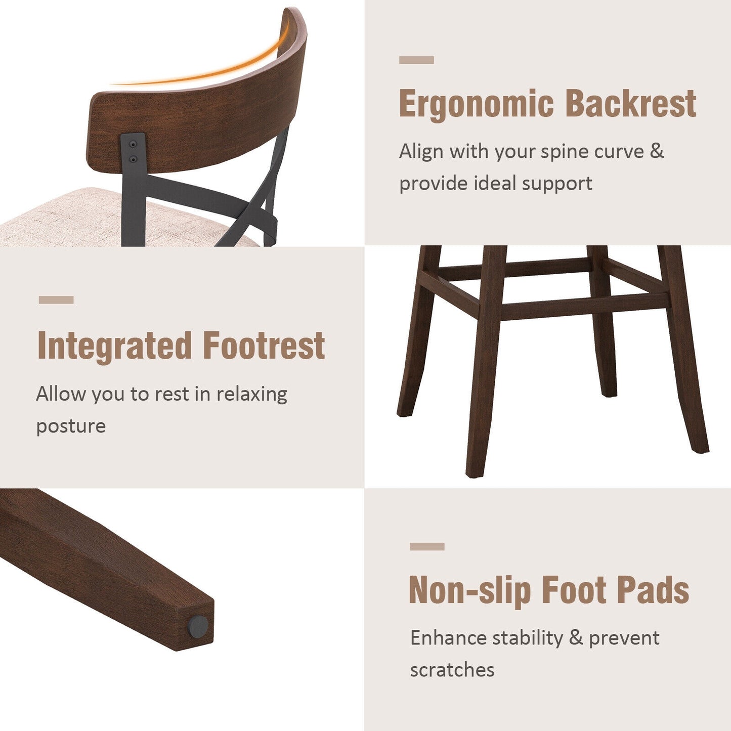 Set of 2 Swivel Bar Stools with Cushioned Seats and Wooden X Backrest at 30 Inch Counter Height