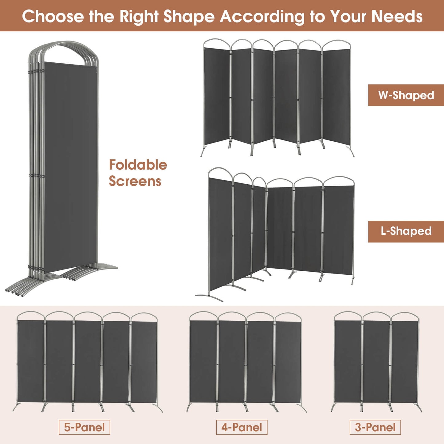 6 Foot 6-Panel Folding Freestanding Room Divider for Ultimate Privacy - Grey