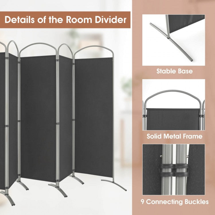 6 Foot 6-Panel Folding Freestanding Room Divider for Ultimate Privacy - Grey
