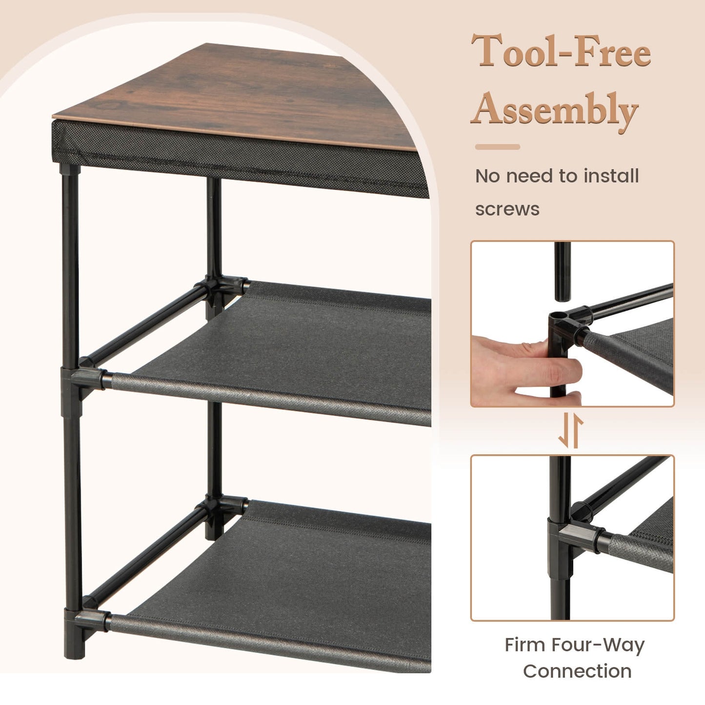 Modern Bedside Table with Removable Fabric Storage Drawers Black Finish