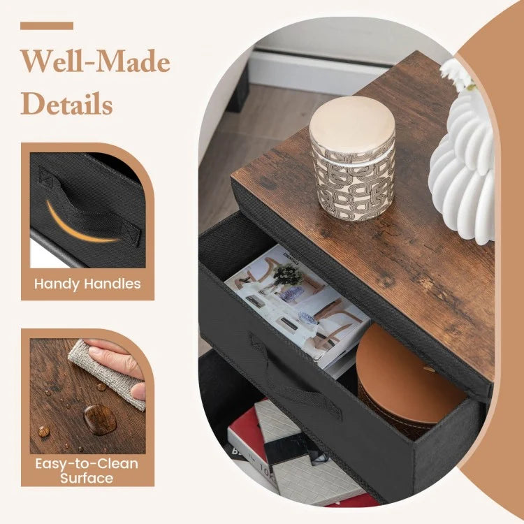 Modern Bedside Table with Removable Fabric Storage Drawers Black Finish