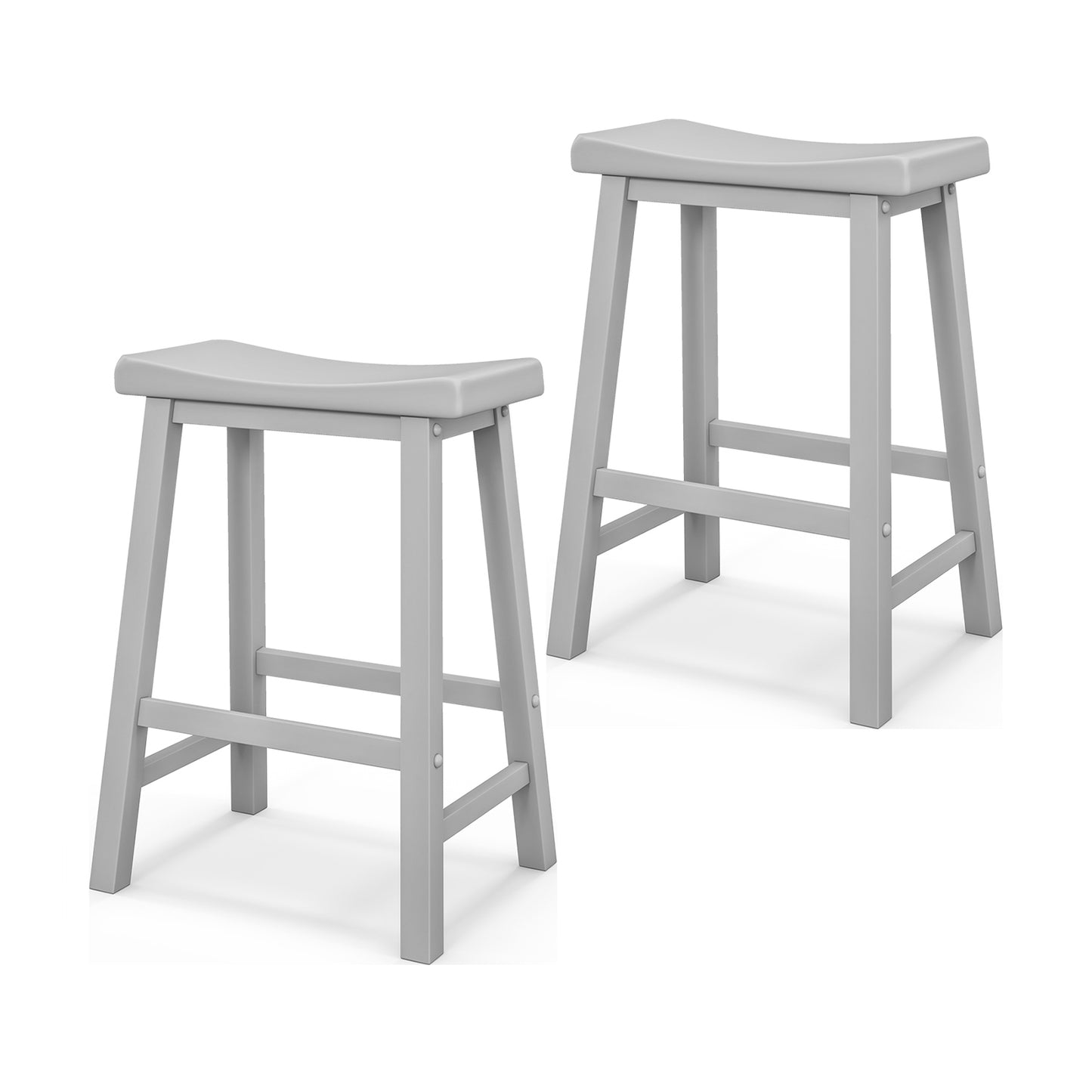24 Inch Wooden Counter Stools Set of 2 with Curved Grey Seats and Footrests