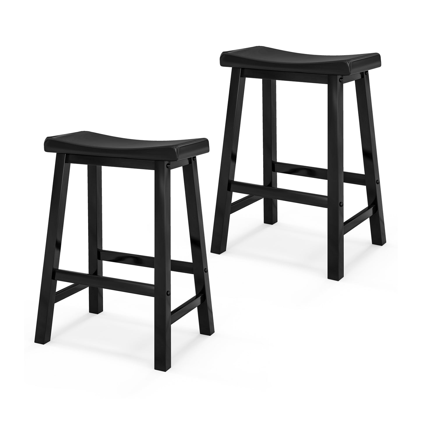 24 Inch Wooden Counter Stools Set of 2 with Curved Black Seats and Footrests