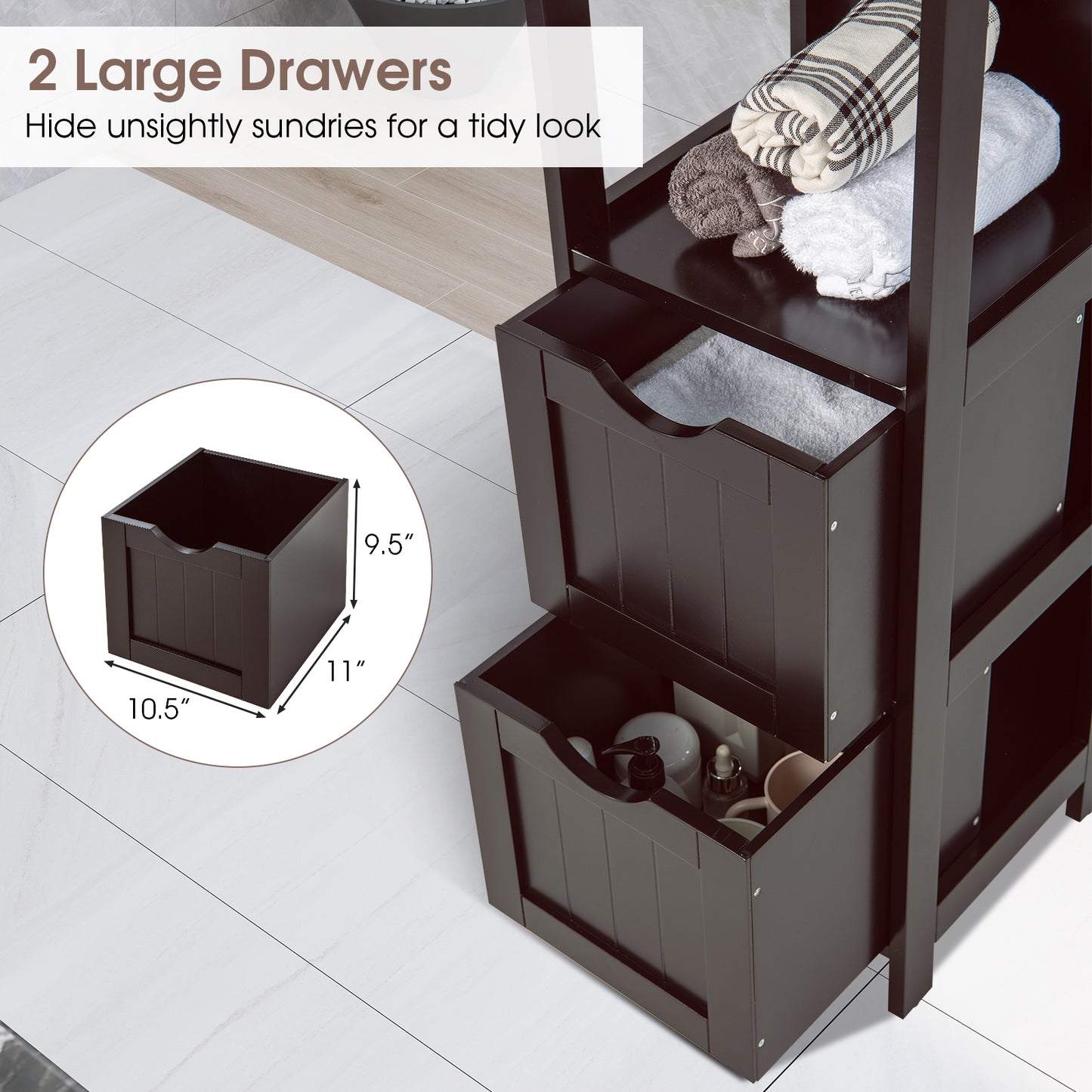 Modern Wooden Bathroom Cabinet with Removable Drawers and Open Storage Shelf