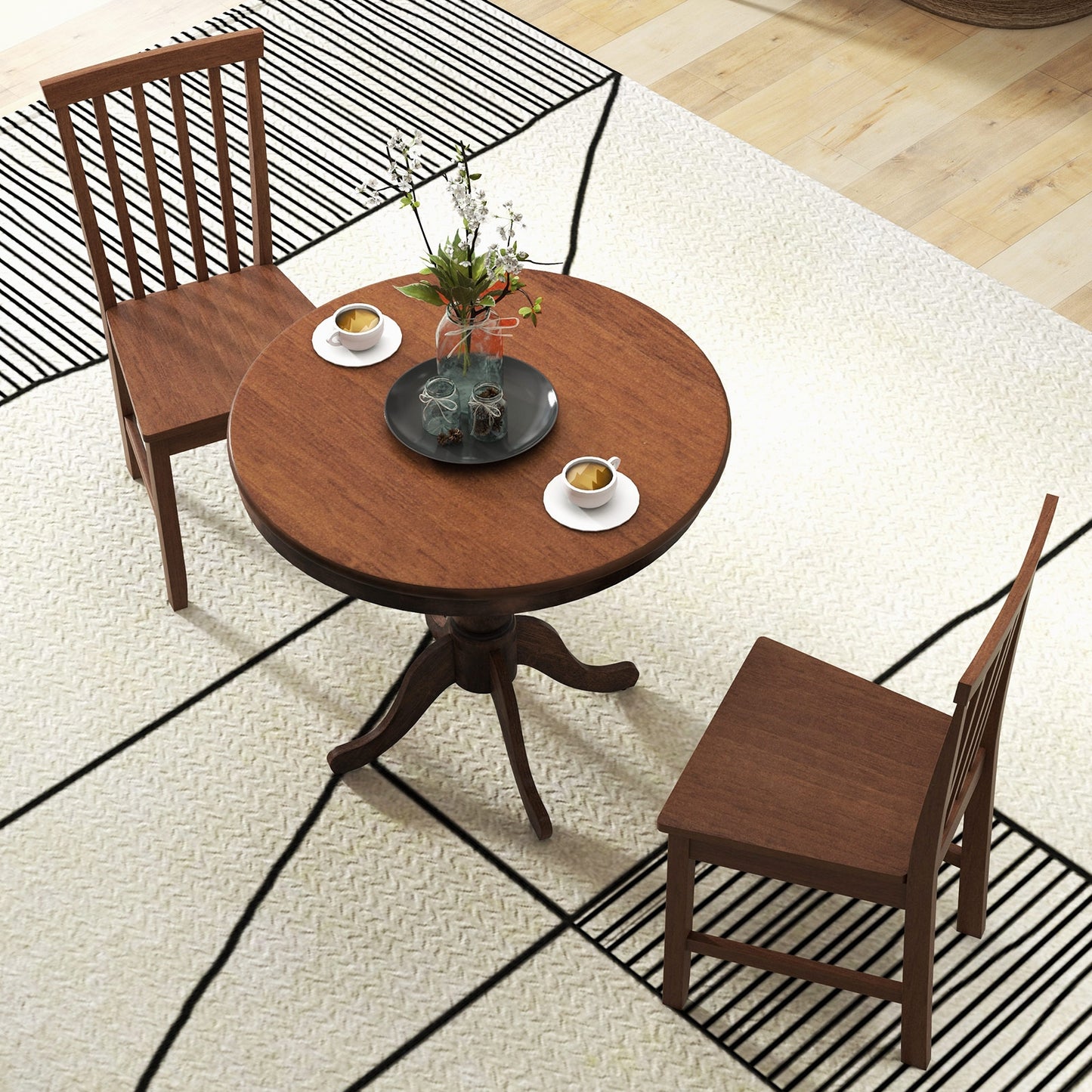 3 Piece Round Wooden Dining Set with Chairs for Kitchen Cafe or Small Dining Room