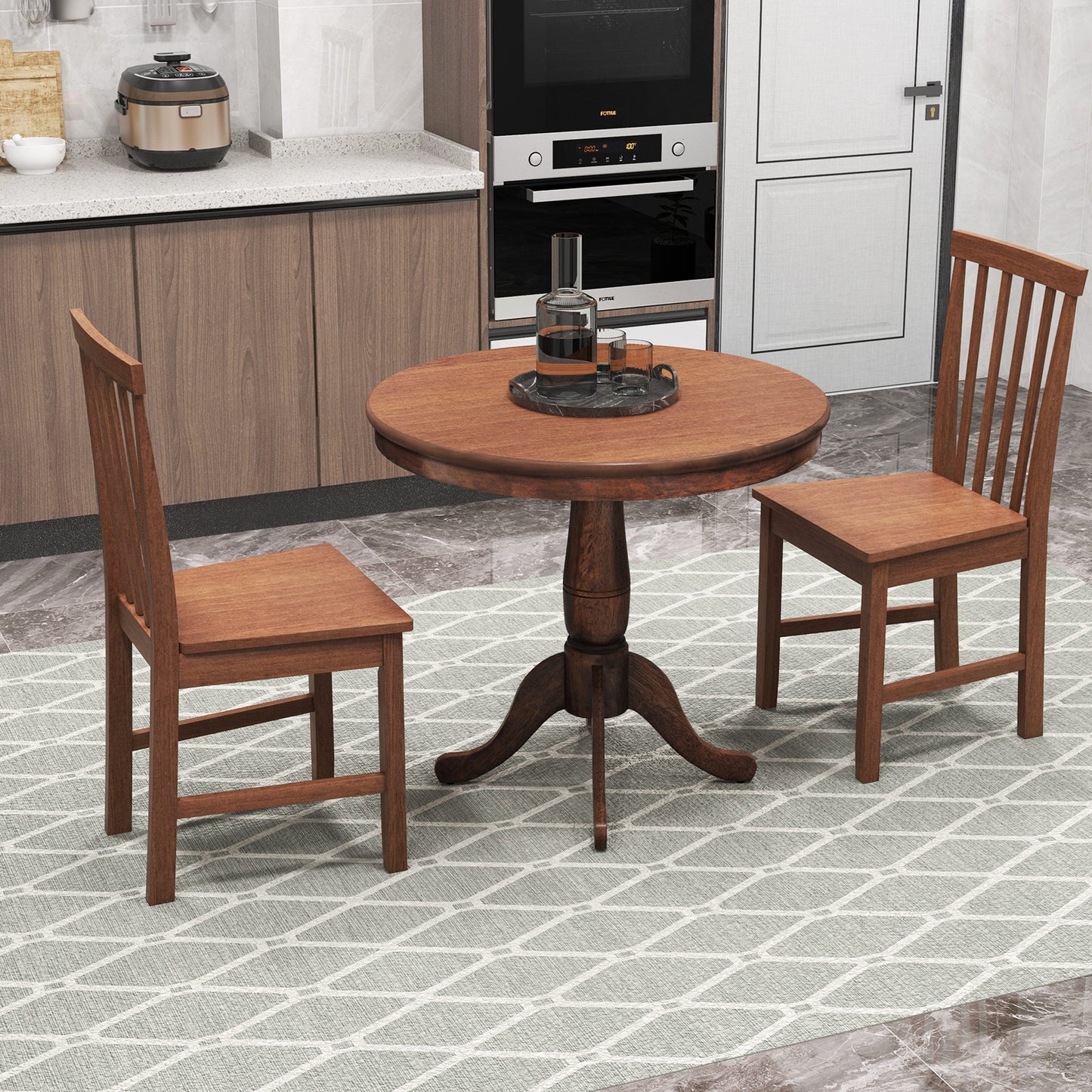 3 Piece Round Wooden Dining Set with Chairs for Kitchen Cafe or Small Dining Room