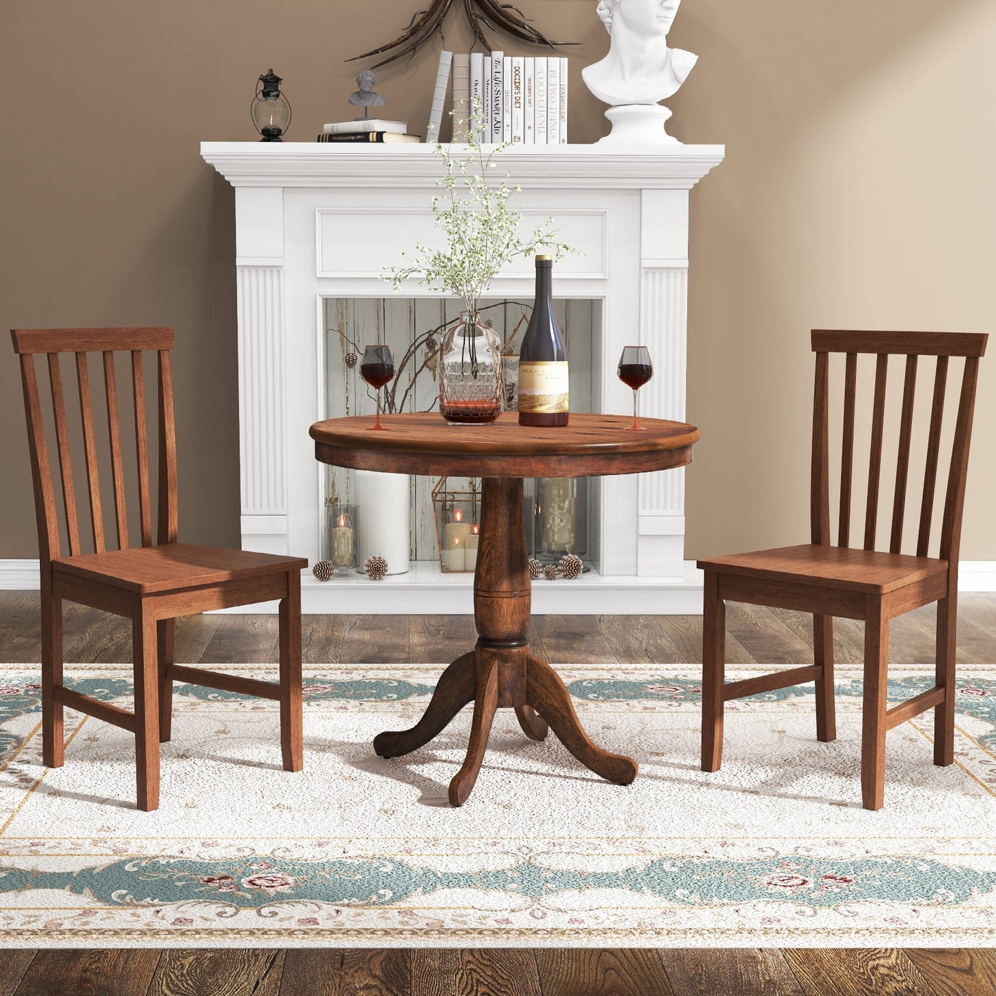 3 Piece Round Wooden Dining Set with Chairs for Kitchen Cafe or Small Dining Room