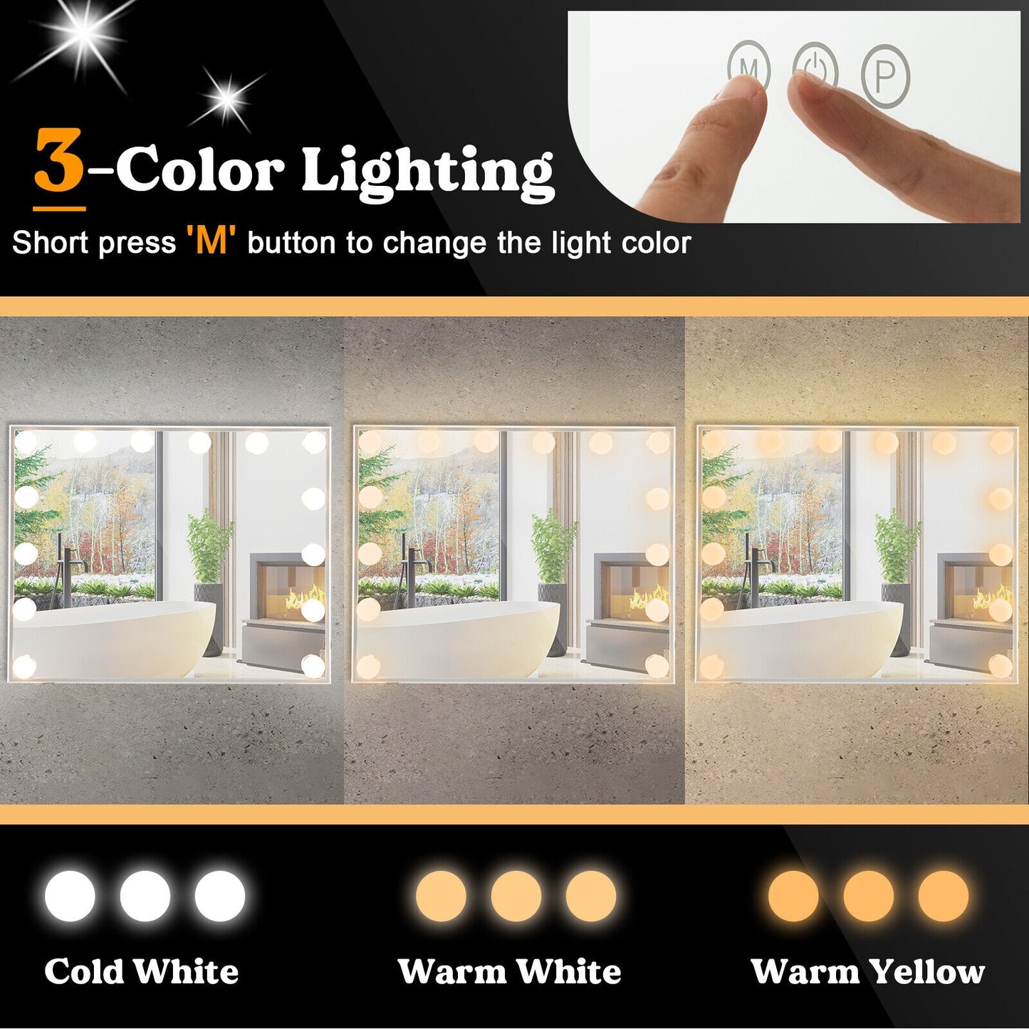 Premium 2-in-1 LED Vanity Mirror with 14 Dimmable Bulbs and Adjustable Lighting