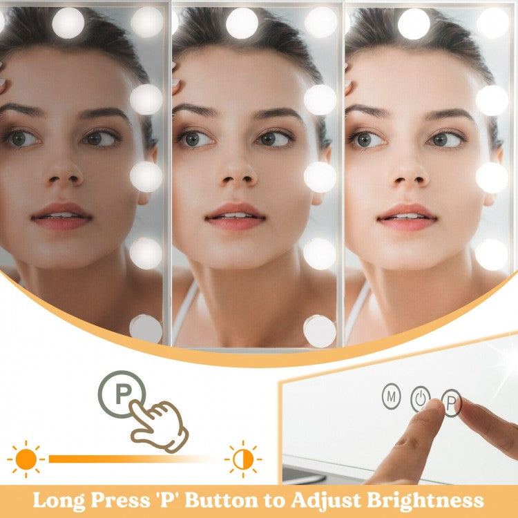 Premium 2-in-1 LED Vanity Mirror with 14 Dimmable Bulbs and Adjustable Lighting