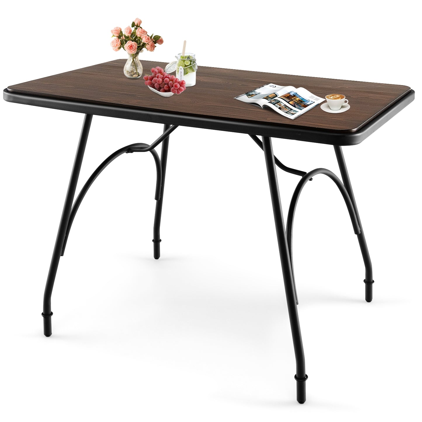 Industrial Rectangular Dining Table with Steel Frame and Wood Finish Top