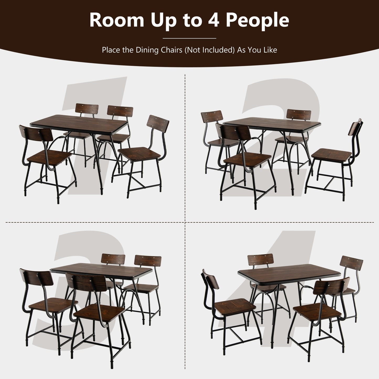 Industrial Rectangular Dining Table with Steel Frame and Wood Finish Top