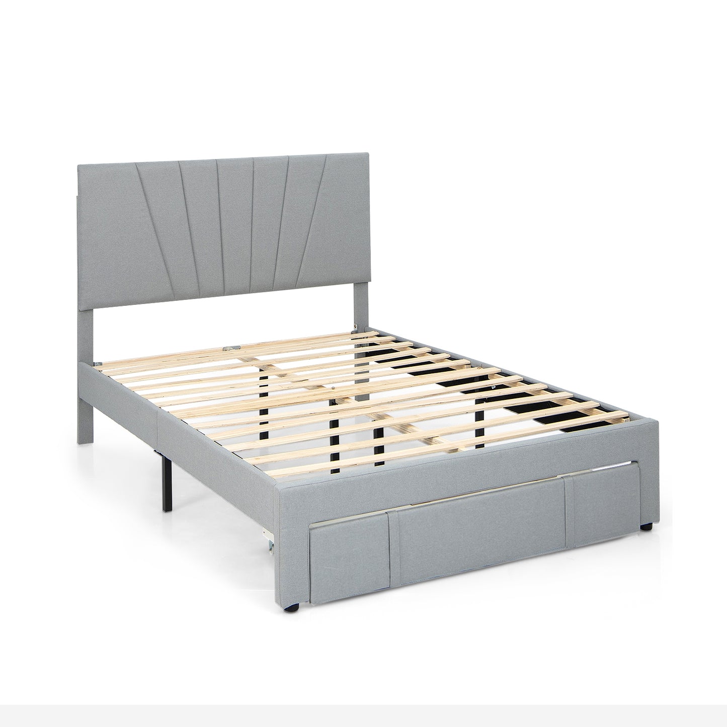 Elegant Upholstered Bed Frame with Storage Drawer and Adjustable Headboard - Full/Queen Size