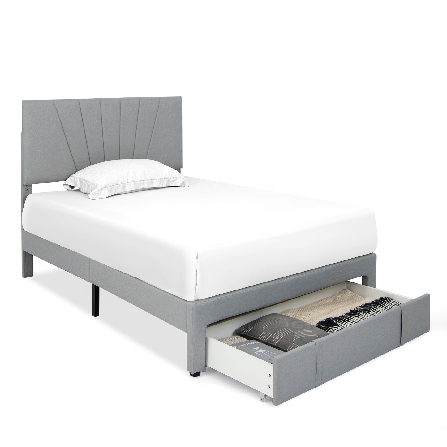 Elegant Upholstered Bed Frame with Storage Drawer and Adjustable Headboard - Full/Queen Size