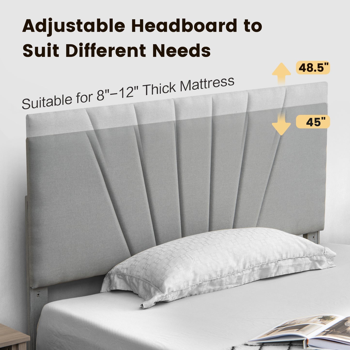 Elegant Upholstered Bed Frame with Storage Drawer and Adjustable Headboard - Full/Queen Size
