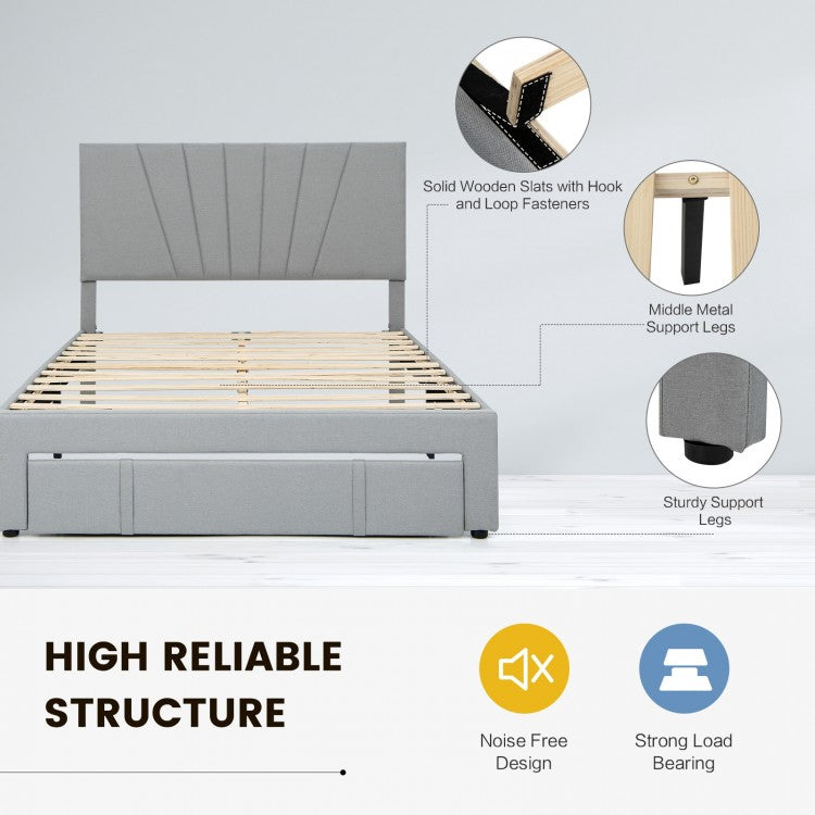 Elegant Upholstered Bed Frame with Storage Drawer and Adjustable Headboard - Full/Queen Size