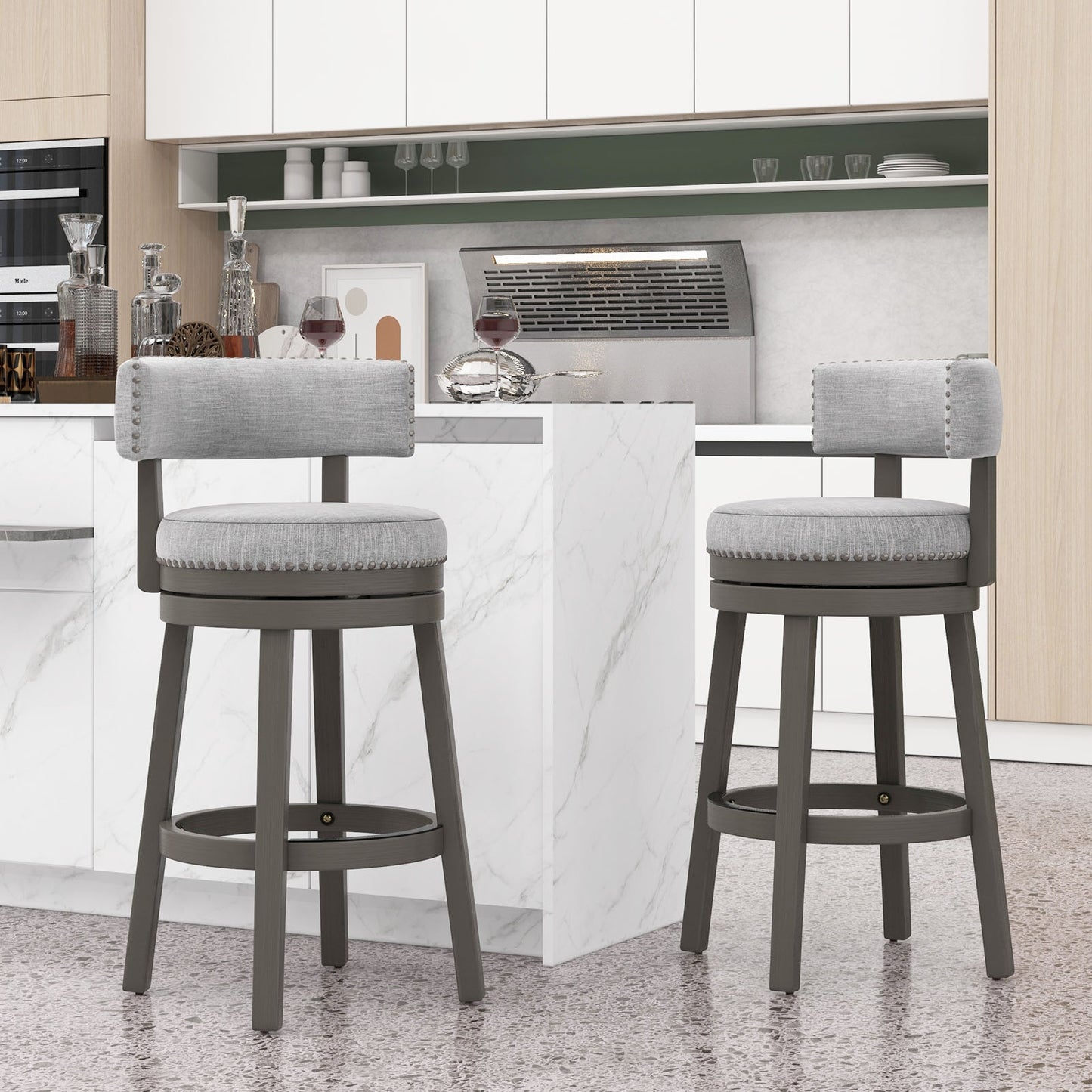 Elegant Swivel Bar Stool with Comfortable Backrest, Footrest, and Fabric Seat, 31 inch