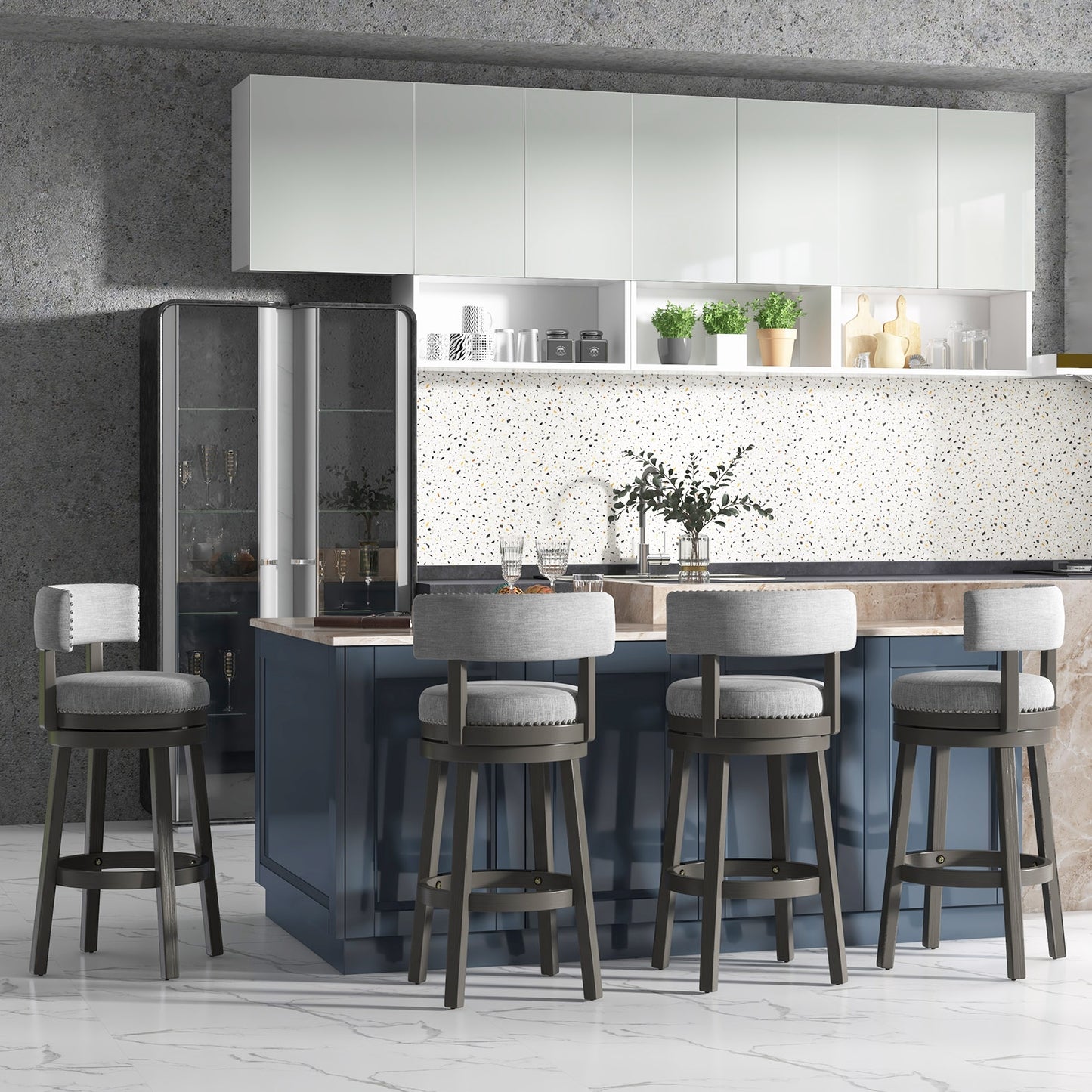 Elegant Swivel Bar Stool with Comfortable Backrest, Footrest, and Fabric Seat, 31 inch