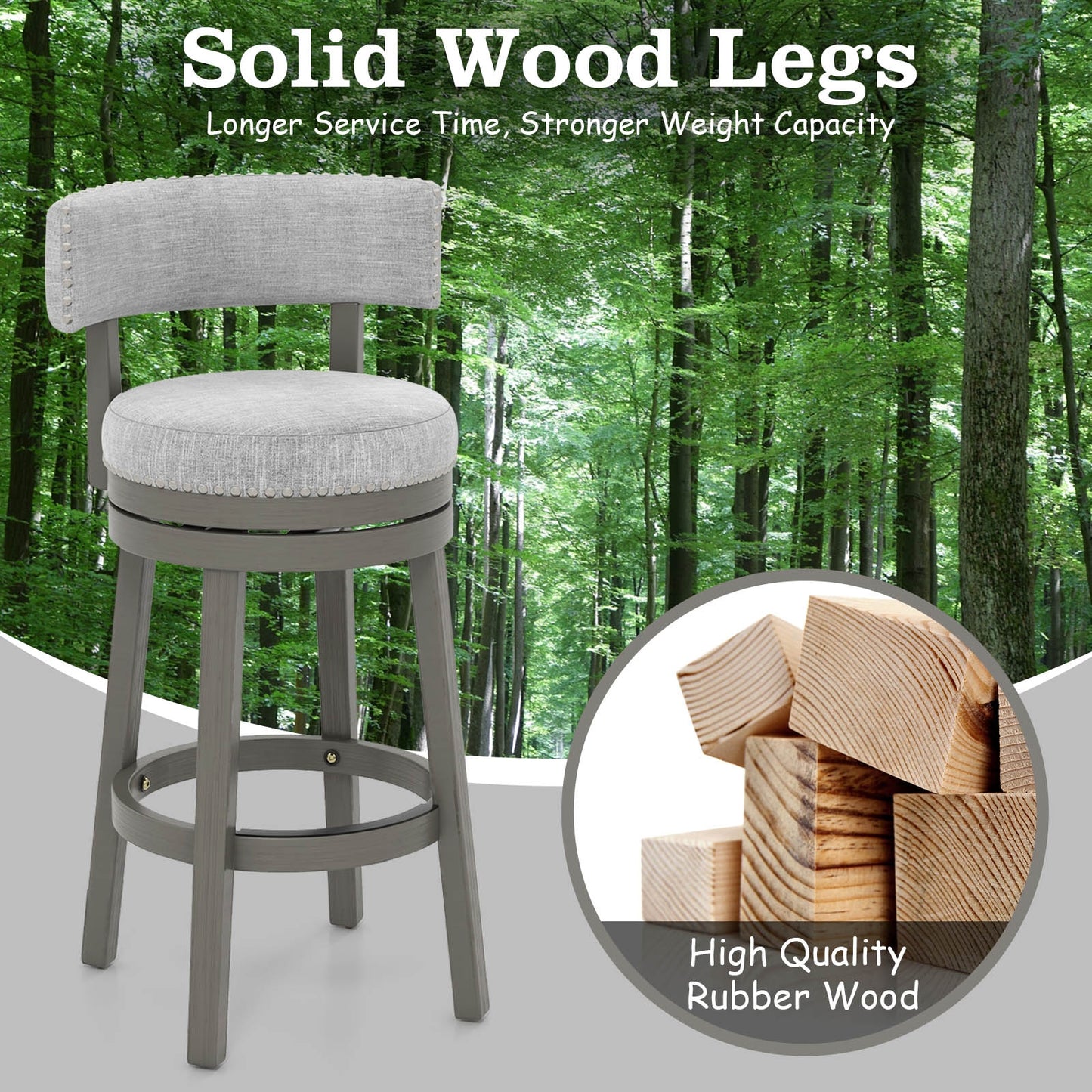 Elegant Swivel Bar Stool with Comfortable Backrest, Footrest, and Fabric Seat, 31 inch