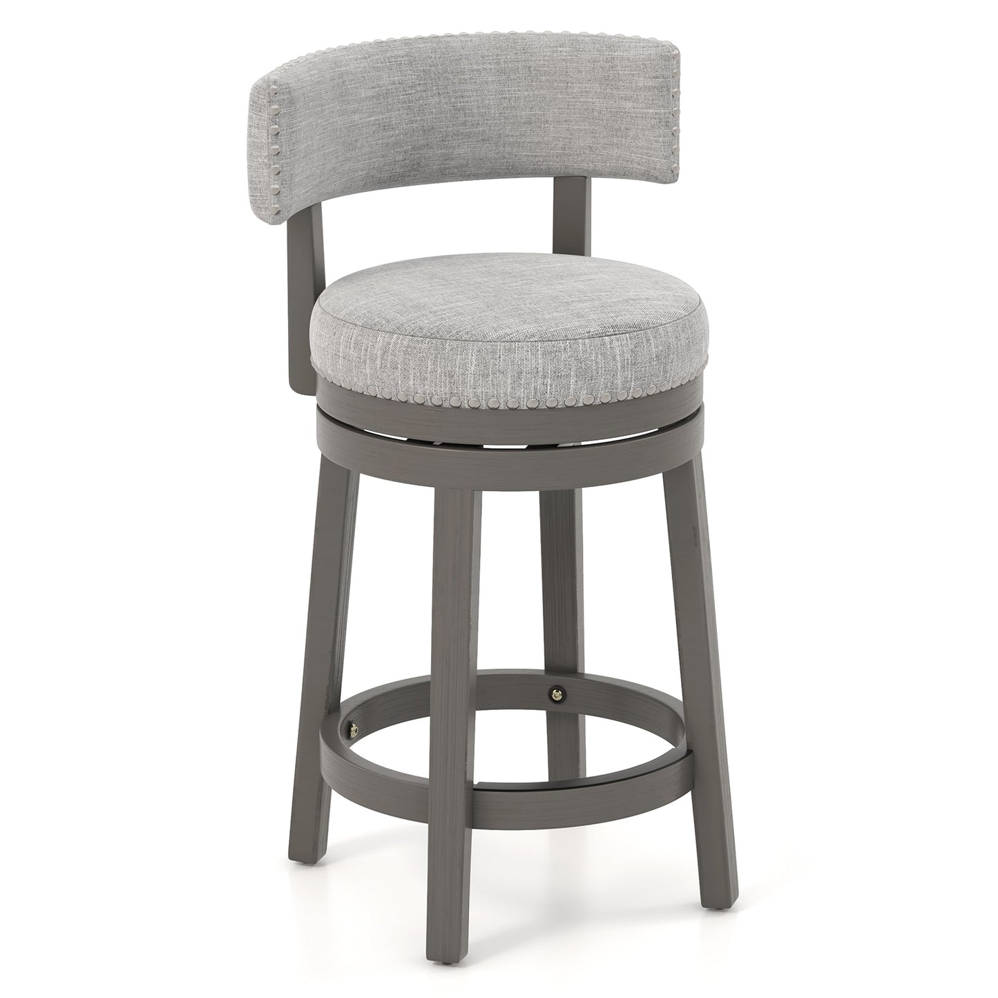 Elegant Swivel Bar Stool with Comfortable Backrest, Footrest, and Fabric Seat, 27 Inch