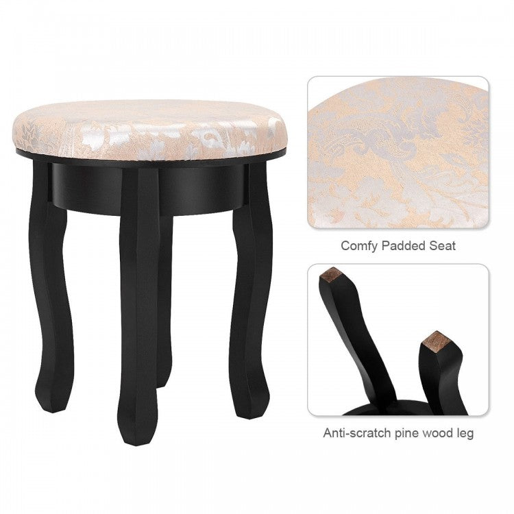 Wooden Vanity Makeup Table Set with Padded Stool, Spacious Storage & 360° Adjustable Mirror