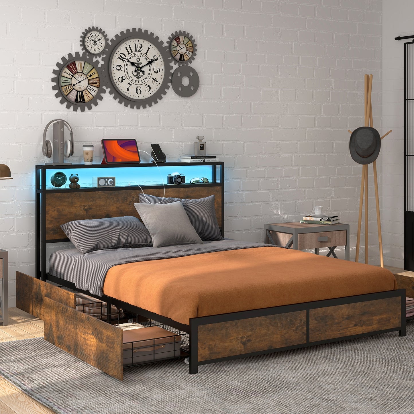 Smart LED Light Bed Frame with Storage Drawers - Full Size
