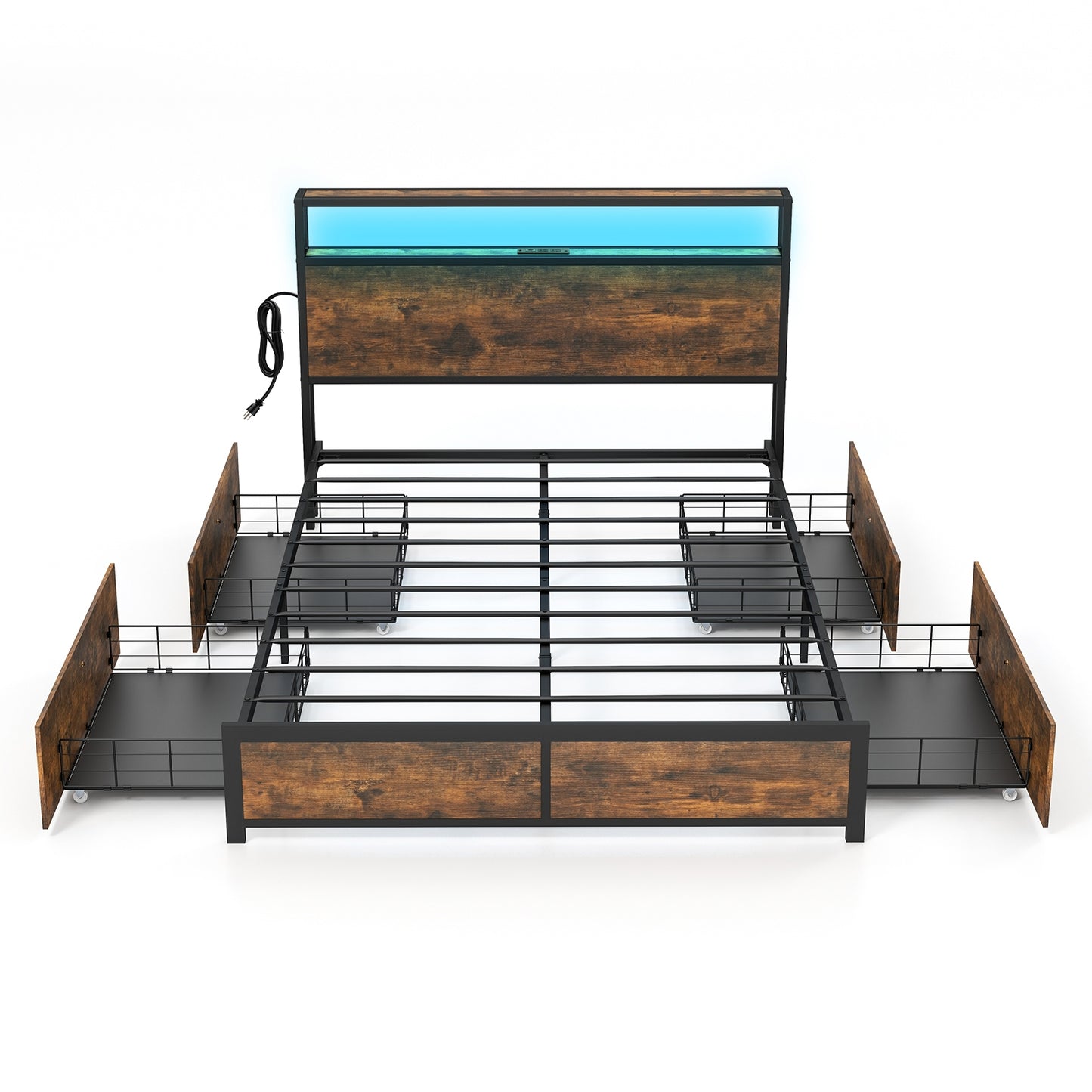 Smart LED Light Bed Frame with Storage Drawers - Full Size