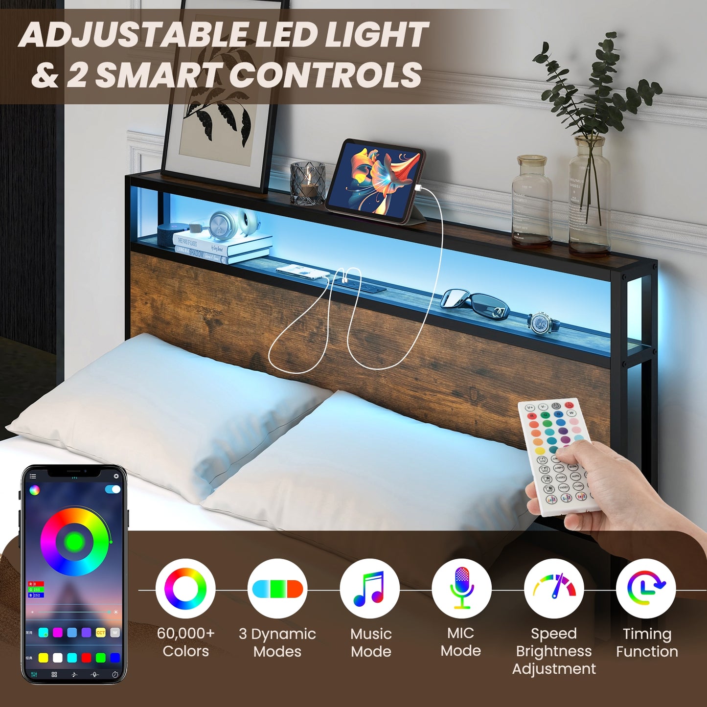 Smart LED Light Bed Frame with Storage Drawers - Full Size